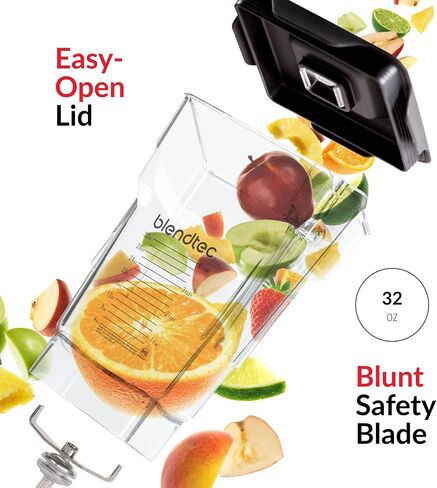 وعاء Blendtec بأربعة جوانب سعة 75 أونصة، سعة مزج 32 أونصة، شفاف | وعاء خلاط بديل بأربعة جوانب مع تقنية الشفرة الحادة؛ متوافقة مع جميع خلاطات Blendtec، وتتضمن غطاء مزود بفتحات تهوية in Kuwait