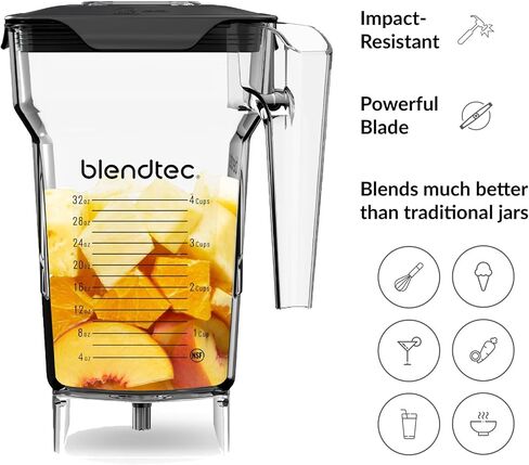 وعاء Blendtec بأربعة جوانب سعة 75 أونصة، سعة مزج 32 أونصة، شفاف | وعاء خلاط بديل بأربعة جوانب مع تقنية الشفرة الحادة؛ متوافقة مع جميع خلاطات Blendtec، وتتضمن غطاء مزود بفتحات تهوية in Kuwait