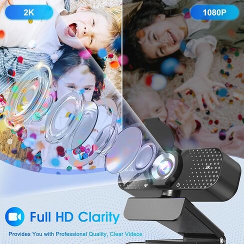 TRAUSI 2K Full HD Webcam with Auto Light Correction, Noise-Canceling Mic, Privacy Cover and Wide Angle Lens, Plug & Play USB Camera for Desktop/Laptop/Mac/PC, Compatible with Teams/Zoom/Streaming in Saudi Arabia