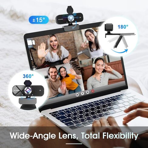 TRAUSI 2K Full HD Webcam with Auto Light Correction, Noise-Canceling Mic, Privacy Cover and Wide Angle Lens, Plug & Play USB Camera for Desktop/Laptop/Mac/PC, Compatible with Teams/Zoom/Streaming in Saudi Arabia