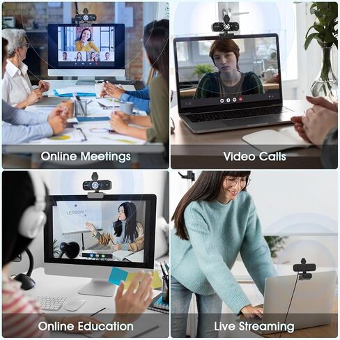 TRAUSI 2K Full HD Webcam with Auto Light Correction, Noise-Canceling Mic, Privacy Cover and Wide Angle Lens, Plug & Play USB Camera for Desktop/Laptop/Mac/PC, Compatible with Teams/Zoom/Streaming in Saudi Arabia