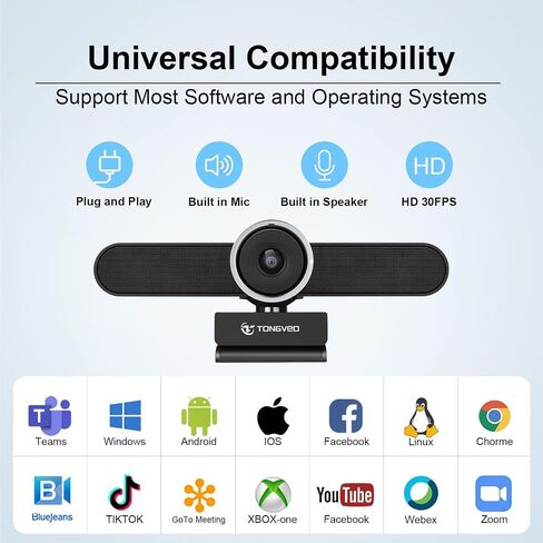 TONGVEO 4K Webcam Conference Call Room Web Camera with Dual Microphones &Speaker, | All-in-One USB Video Camera, 116° Wide Angle, AI Auto Framing | Compatible with Zoom, OBS in Saudi Arabia
