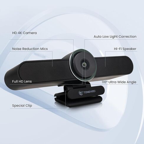 TONGVEO 4K Webcam Conference Call Room Web Camera with Dual Microphones &Speaker, | All-in-One USB Video Camera, 116° Wide Angle, AI Auto Framing | Compatible with Zoom, OBS in Saudi Arabia