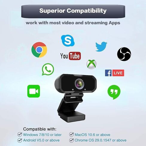 Webcam 1080p HD Computer Camera Microphone Laptop USB PC Webcam | with Tripod Stand, 110 Degree Live Streaming Widescreen Recording Pro Video Web Camera for Calling, Conferencing , Switch 2 in Saudi Arabia