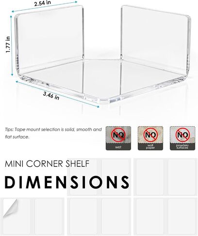 HAYVAN Mini Corner Shelf Wall Mounted 3 Pack Clear Acrylic No Drill | Corner Floating Shelves with Adhesive Tape. Easy Install. Universal for Security Cameras, Baby Monitors, Small Plants & More. in Saudi Arabia