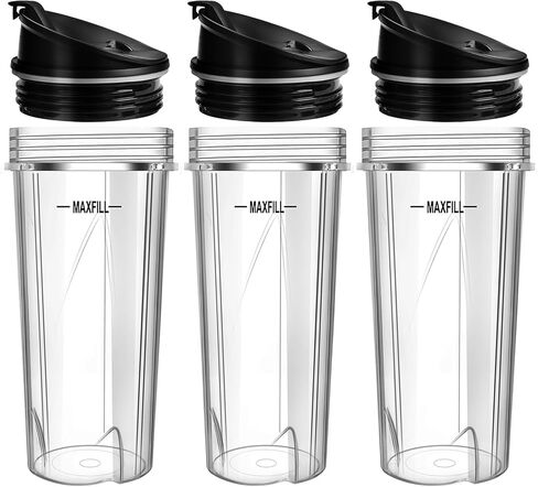 16 oz Ninja Blender Cups Replacement, 3 Pack Cups with Lids, Compatible with QB3001SS, BL660, BL770, BL780, BL740, BL810, 4-Tab Nutri Ninja Blender Cups in Saudi Arabia
