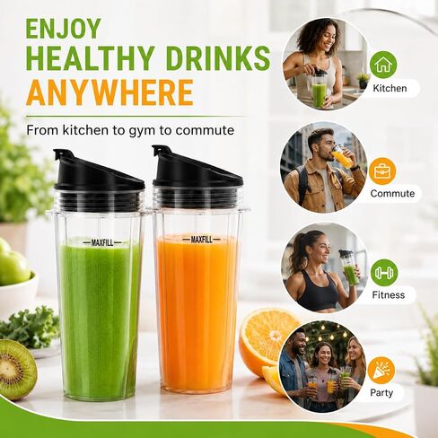 16 oz Ninja Blender Cups Replacement, 3 Pack Cups with Lids, Compatible with QB3001SS, BL660, BL770, BL780, BL740, BL810, 4-Tab Nutri Ninja Blender Cups in Saudi Arabia