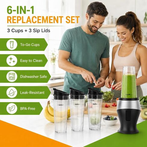 16 oz Ninja Blender Cups Replacement, 3 Pack Cups with Lids, Compatible with QB3001SS, BL660, BL770, BL780, BL740, BL810, 4-Tab Nutri Ninja Blender Cups in Saudi Arabia