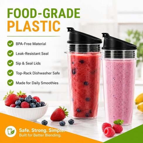 16 oz Ninja Blender Cups Replacement, 3 Pack Cups with Lids, Compatible with QB3001SS, BL660, BL770, BL780, BL740, BL810, 4-Tab Nutri Ninja Blender Cups in Saudi Arabia