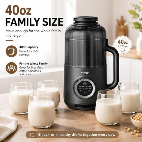 TER 40oz Nut Milk Maker Machine, Automatic Soy Milk Maker with 8 Smart Preset Programs, Almond Oat Soy Plant-Based Milk Maker with 12H Delay Start, Keep Warm, Self-Cleaning in Kuwait