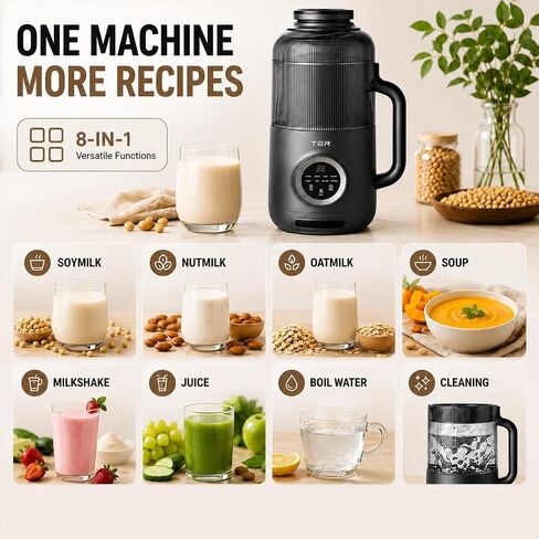 TER 40oz Nut Milk Maker Machine, Automatic Soy Milk Maker with 8 Smart Preset Programs, Almond Oat Soy Plant-Based Milk Maker with 12H Delay Start, Keep Warm, Self-Cleaning in Kuwait
