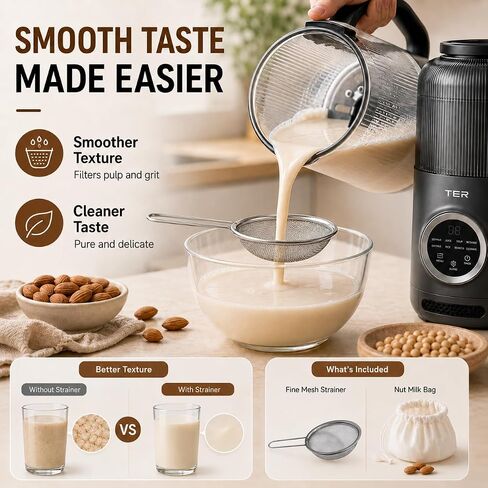 TER 40oz Nut Milk Maker Machine, Automatic Soy Milk Maker with 8 Smart Preset Programs, Almond Oat Soy Plant-Based Milk Maker with 12H Delay Start, Keep Warm, Self-Cleaning in Kuwait