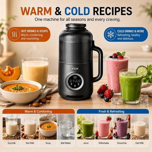 TER 40oz Nut Milk Maker Machine, Automatic Soy Milk Maker with 8 Smart Preset Programs, Almond Oat Soy Plant-Based Milk Maker with 12H Delay Start, Keep Warm, Self-Cleaning in Kuwait