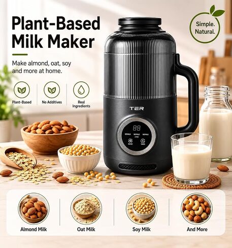 TER 40oz Nut Milk Maker Machine, Automatic Soy Milk Maker with 8 Smart Preset Programs, Almond Oat Soy Plant-Based Milk Maker with 12H Delay Start, Keep Warm, Self-Cleaning in Kuwait