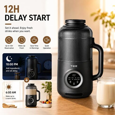 TER 40oz Nut Milk Maker Machine, Automatic Soy Milk Maker with 8 Smart Preset Programs, Almond Oat Soy Plant-Based Milk Maker with 12H Delay Start, Keep Warm, Self-Cleaning in Kuwait
