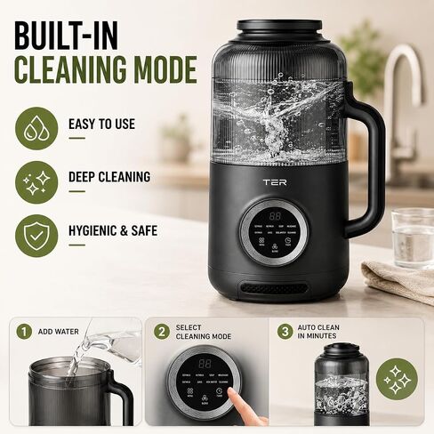 TER 40oz Nut Milk Maker Machine, Automatic Soy Milk Maker with 8 Smart Preset Programs, Almond Oat Soy Plant-Based Milk Maker with 12H Delay Start, Keep Warm, Self-Cleaning in Kuwait