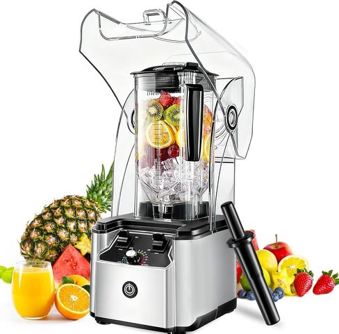 Commercial Blender for Smoothies 2200W with Sound-dampening Cover,2200 ML | 15 Speeds,6-leaves Stainless Steel Blade,Heavy Duty Blender for Restaurant,Ice Crush,Shakes, 9.5"D x 9"W x 19.7"H (Black) in Saudi Arabia