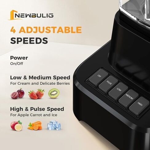 NEWBULIG 6.8 Cup Professional Blender for Smoothies, Full-Size Kitchen Blender with 850 Peak Watts & 54oz Large Glass Pitcher, 4 Speeds with Pulse for Ice Crushing Frozen Fruits, Dishwasher Safe in Saudi Arabia