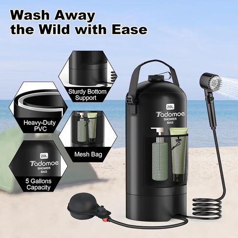Portable Shower for Camping, 5 Gal/20L Solar Heating Camp Shower Bag with Foot Pump,Outdoor Shower with Portable Shower Head & Sprayer,Travel Gear for Beach,Overlanding,Pet Cleaning in Saudi Arabia