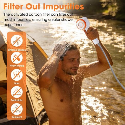 Rechargeable Filtered Shower Head with Built-in Water Pump, Portable Camping Shower with Foldable Bucket & LED Light for Car Wash Pet Bathing Outdoor Travel in Saudi Arabia