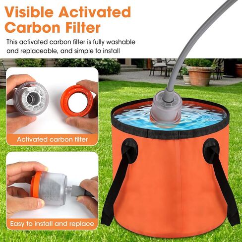 Rechargeable Filtered Shower Head with Built-in Water Pump, Portable Camping Shower with Foldable Bucket & LED Light for Car Wash Pet Bathing Outdoor Travel in Saudi Arabia