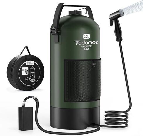 Portable Camping Shower with Battery Powered Pump, 5 Gal/20L Solar Heated Camp Shower Bag, 3-Mode Shower Head & Travel Case for Outdoor Camping, Beach Rinse & Dogs in Saudi Arabia