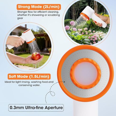 Rechargeable Filtered Shower Head with Built-in Water Pump, Portable Camping Shower with Foldable Bucket & LED Light for Car Wash Pet Bathing Outdoor Travel in Saudi Arabia