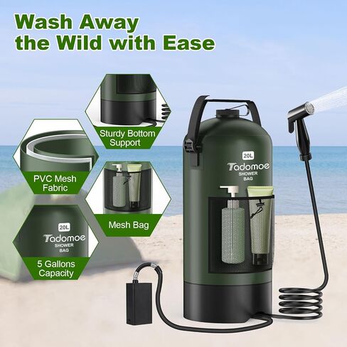 Portable Camping Shower with Battery Powered Pump, 5 Gal/20L Solar Heated Camp Shower Bag, 3-Mode Shower Head & Travel Case for Outdoor Camping, Beach Rinse & Dogs in Saudi Arabia