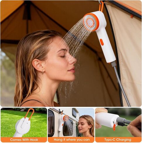 Rechargeable Filtered Shower Head with Built-in Water Pump, Portable Camping Shower with Foldable Bucket & LED Light for Car Wash Pet Bathing Outdoor Travel in Saudi Arabia