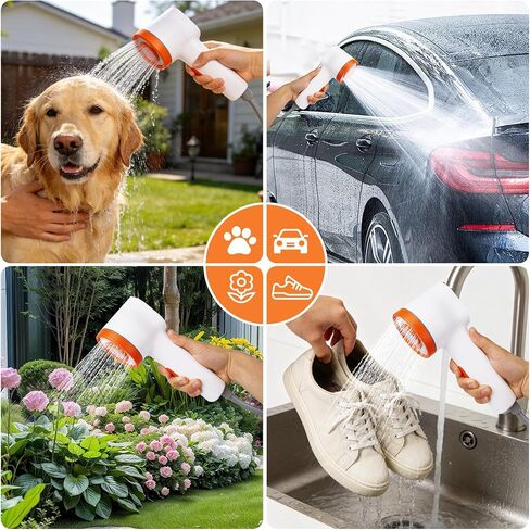 Rechargeable Filtered Shower Head with Built-in Water Pump, Portable Camping Shower with Foldable Bucket & LED Light for Car Wash Pet Bathing Outdoor Travel in Saudi Arabia