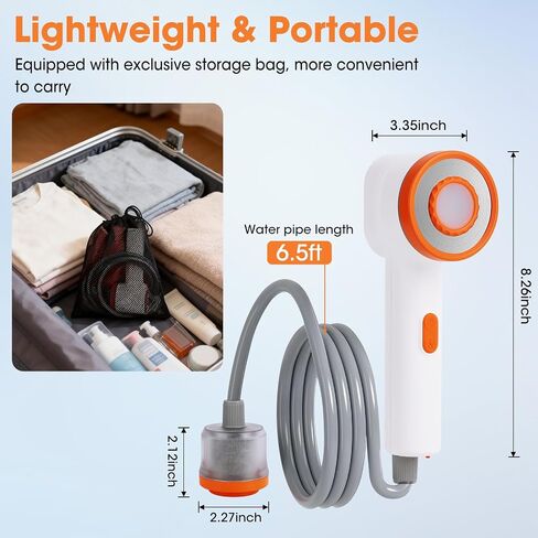 Rechargeable Filtered Shower Head with Built-in Water Pump, Portable Camping Shower with Foldable Bucket & LED Light for Car Wash Pet Bathing Outdoor Travel in Saudi Arabia