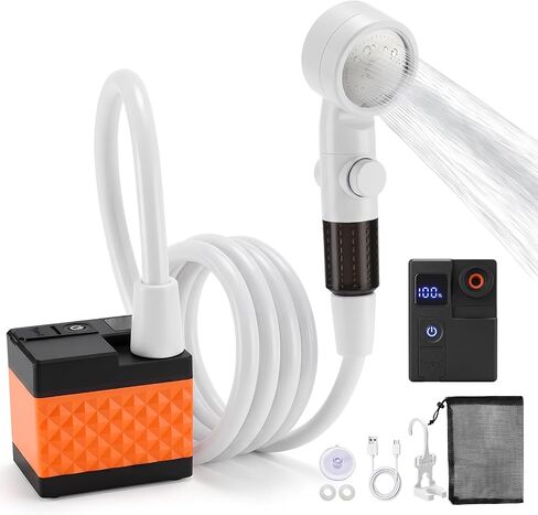 Portable camping shower, 6000mAh rechargeable shower, high-pressure shower, with intelligent LED display, four spray modes, IPX7 waterproof outdoor camping pump, suitable for hiking, cars, pets in Saudi Arabia