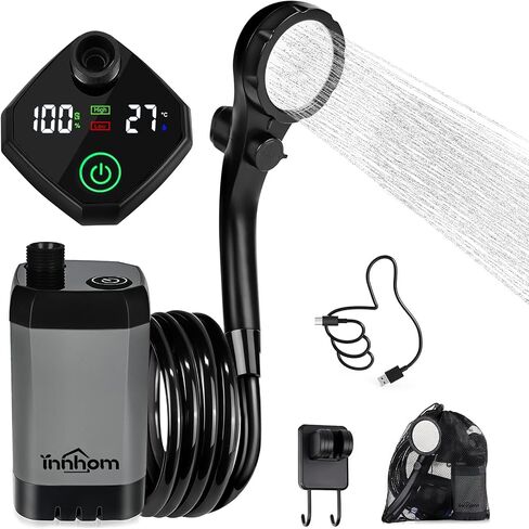 innhom Portable Shower for Camping, 6000mAh Rechargeable Camp Shower Pump with LED Display, IPX7 Waterproof & 2 Spray Modes Electric Outdoor Shower for Hiking, Travel, Car Washing, Pet Bathing in Saudi Arabia