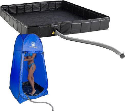 Portable Shower Pan - 39.5" x 5.25" Collapsible Foldable Indoor or Outdoor Camping Shower Base Floor with Detachable Drainpipe and Clamp for RV, Bathing Pets, or Camping Essentials by Wakeman Outdoors | Collapsible Foldable Indoor or Outdoor Camping Showe in Saudi Arabia