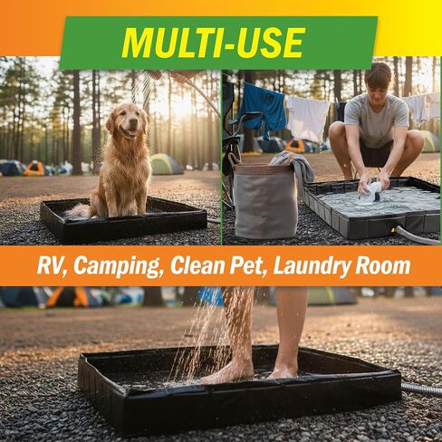Portable Shower Pan - 39.5" x 5.25" Collapsible Foldable Indoor or Outdoor Camping Shower Base Floor with Detachable Drainpipe and Clamp for RV, Bathing Pets, or Camping Essentials by Wakeman Outdoors | Collapsible Foldable Indoor or Outdoor Camping Showe in Saudi Arabia