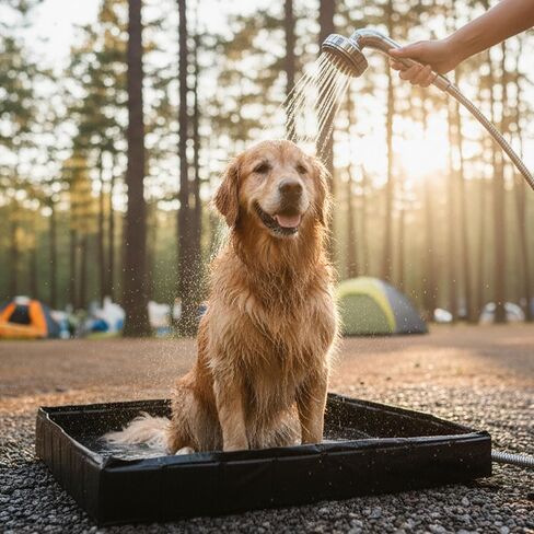 Portable Shower Pan - 39.5" x 5.25" Collapsible Foldable Indoor or Outdoor Camping Shower Base Floor with Detachable Drainpipe and Clamp for RV, Bathing Pets, or Camping Essentials by Wakeman Outdoors | Collapsible Foldable Indoor or Outdoor Camping Showe in Saudi Arabia