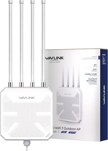 WAVLINK WiFi 7 BE5100 Outdoor WiFi Extender | Dual Band WiFi Repeater,AP, Mesh Router, POE Powered, IP67 Waterproof, 4 x 8dBi Antennas, 2.5 Gbps Ethernet, Up to 2800 sq.ft in Saudi Arabia