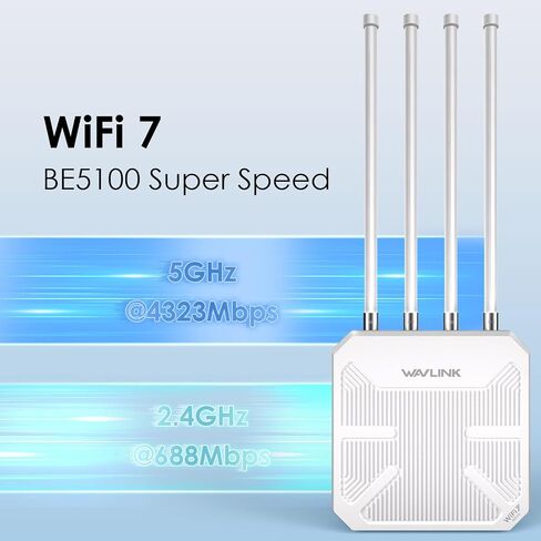 WAVLINK WiFi 7 BE5100 Outdoor WiFi Extender | Dual Band WiFi Repeater,AP, Mesh Router, POE Powered, IP67 Waterproof, 4 x 8dBi Antennas, 2.5 Gbps Ethernet, Up to 2800 sq.ft in Saudi Arabia