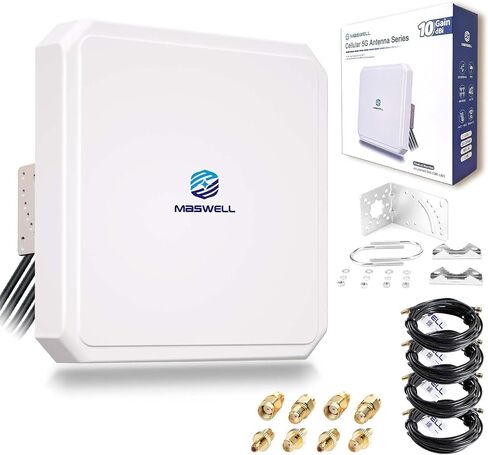 Maswell 4MIMO_Ultra: 4G LTE 5G Panel Antenna, 10dBi High Gain 4X4 MIMO External Antenna, 600-8000MHz for 4G/5G Routers & Gateways for T-Mobile Home Internet, Verizon, AT&T, WiFi 7 Ready (Complete Kit) in Saudi Arabia