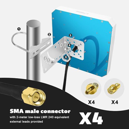 Maswell 4MIMO_Ultra: 4G LTE 5G Panel Antenna, 10dBi High Gain 4X4 MIMO External Antenna, 600-8000MHz for 4G/5G Routers & Gateways for T-Mobile Home Internet, Verizon, AT&T, WiFi 7 Ready (Complete Kit) in Saudi Arabia