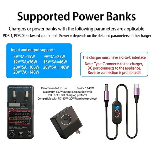 Universally Type C to DC5525 5521 Converter Cable PD140W for Multiple Electronics and Chargers Voltages in Saudi Arabia