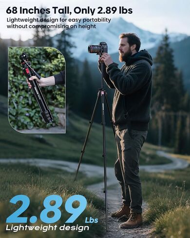 CAMBOFOTO 68" Heavy Duty Tripod, Video Tripod with Fluid Head | Aluminum Camera Tripod, 1/4" Smooth Pan/Tilt Head for DSLR/Camcorders/Binoculars/Spotting Scope/Telescope, Load 8.8lbs in Kuwait
