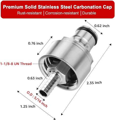 Carbonation Cap, 2 Pack Stainless Steel PET Bottle Filler for Soda | 6 Spare O-Rings, No Leakage, O.D 5/16" Barb, Ball Lock System, Pressure Forced, for Soda Bottle | PET Bottle | 2 Liter Bottle in Saudi Arabia