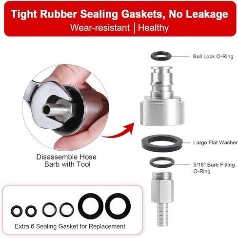 Carbonation Cap, 2 Pack Stainless Steel PET Bottle Filler for Soda | 6 Spare O-Rings, No Leakage, O.D 5/16" Barb, Ball Lock System, Pressure Forced, for Soda Bottle | PET Bottle | 2 Liter Bottle in Saudi Arabia