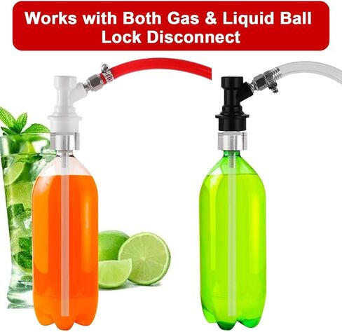 Carbonation Cap, 2 Pack Stainless Steel PET Bottle Filler for Soda | 6 Spare O-Rings, No Leakage, O.D 5/16" Barb, Ball Lock System, Pressure Forced, for Soda Bottle | PET Bottle | 2 Liter Bottle in Saudi Arabia