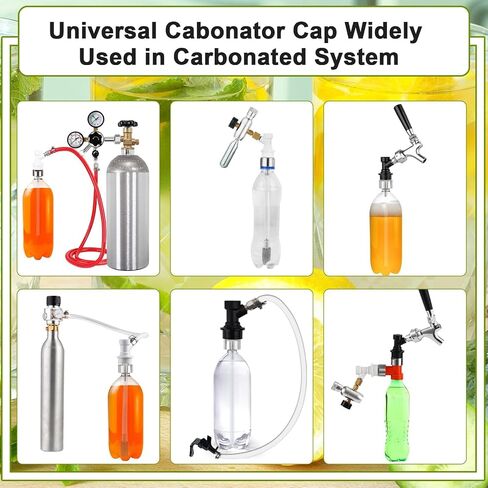 Carbonation Cap, 2 Pack Stainless Steel PET Bottle Filler for Soda | 6 Spare O-Rings, No Leakage, O.D 5/16" Barb, Ball Lock System, Pressure Forced, for Soda Bottle | PET Bottle | 2 Liter Bottle in Saudi Arabia