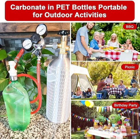 Carbonation Cap, 2 Pack Stainless Steel PET Bottle Filler for Soda | 6 Spare O-Rings, No Leakage, O.D 5/16" Barb, Ball Lock System, Pressure Forced, for Soda Bottle | PET Bottle | 2 Liter Bottle in Saudi Arabia
