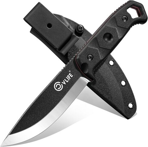 CVLIFE Fixed Blade Knife with Sheath, Sharp 5.1" D2 Steel Hunting Knives | Full Tang, Ergonomic Grip, Non-Slip Handle, Multi-Angle Clip, Daily EDC, Heavy-Duty Outdoor, for Camping Survival Bushcraft in Kuwait