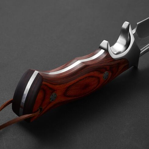 DRACHENADER 10.24" M390 Knives Hunting Knife Fixed Blade with Leather Sheath, Bushcraft Full Tang Knife Non-slip Red Coloured Wooden Handle in Kuwait