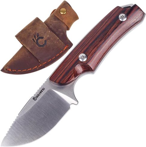 Cool Hand 5.98" 440C Fixed Blade Knife, Ram Horn Handle with Leather Sheath | Full Tang Compact Horizontal Carry Knife, Leather Belt Loop Sheath with Buckle, Outdoors Drop Point Fixed Blade in Kuwait